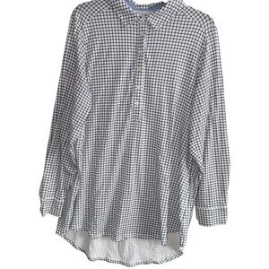 Lands’ End Women’s Blue and White Checkered Shirt Size 1X 16W-18W